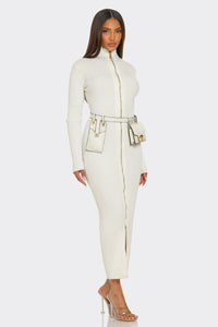 Ribbed Knit Utility Midi Dress