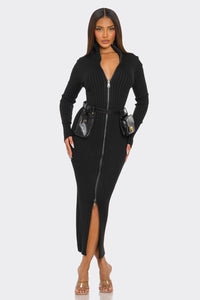 Ribbed Knit Utility Midi Dress