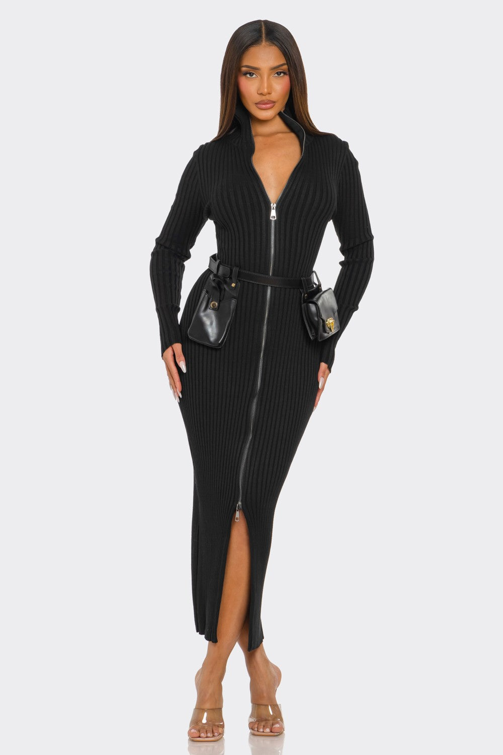 Ribbed Knit Utility Midi Dress