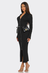 Ribbed Knit Utility Midi Dress