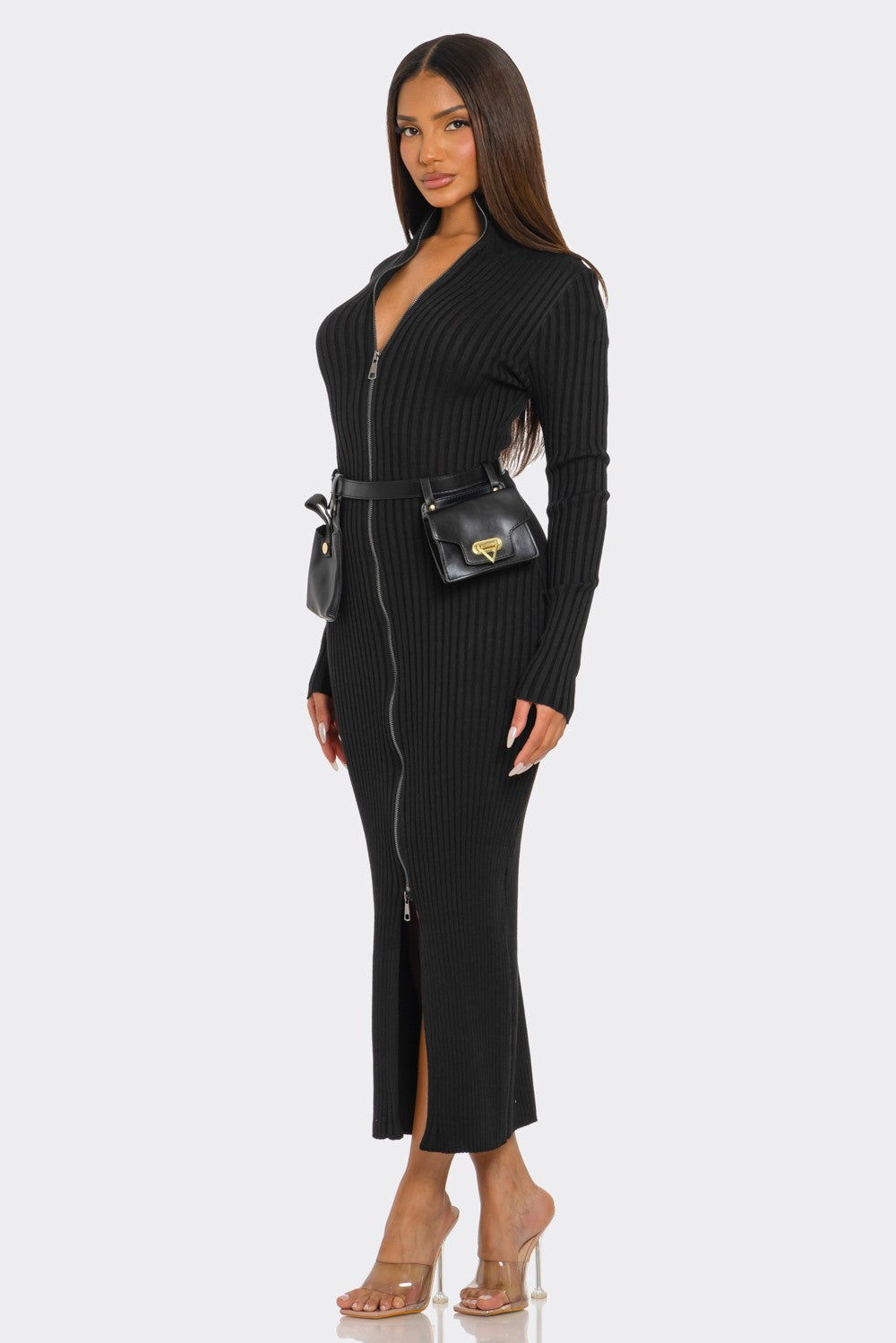 Ribbed Knit Utility Midi Dress