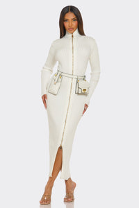 Ribbed Knit Utility Midi Dress