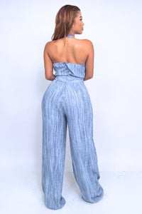 Skyline Pleated Halter Jumpsuit – Slate Blue