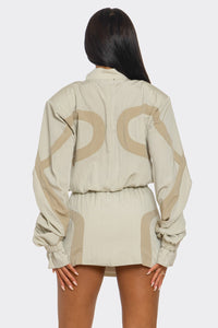 Two-Tone Nylon Windbreaker Skirt Set
