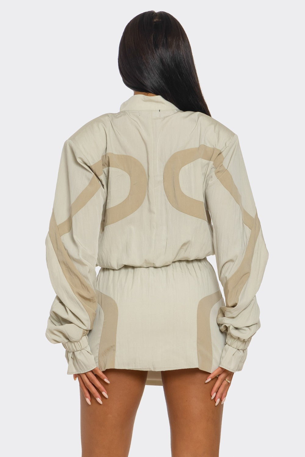 Two-Tone Nylon Windbreaker Skirt Set