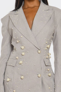 PLUS Monet Pearl Embellished Blazer Dress