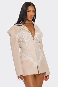 Lace Command Corset Blazer - Blush Nude