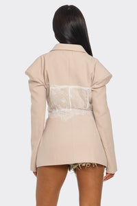 Lace Command Corset Blazer - Blush Nude