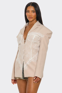 Lace Command Corset Blazer - Blush Nude