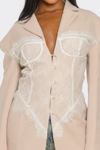 Lace Command Corset Blazer - Blush Nude