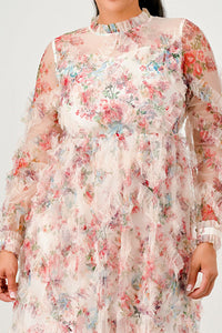 Floral Ruffle Sheer Midi Dress