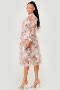 Floral Ruffle Sheer Midi Dress