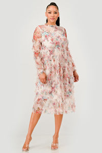 Floral Ruffle Sheer Midi Dress