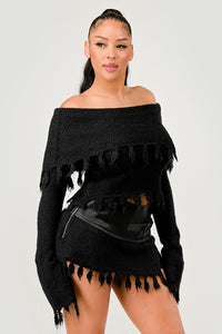 Shoulder Knit Set with Faux Leather