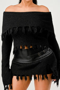 Shoulder Knit Set with Faux Leather