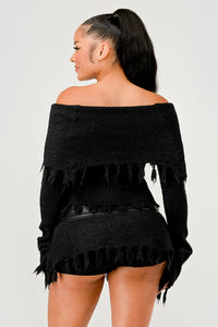 Shoulder Knit Set with Faux Leather