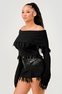 Shoulder Knit Set with Faux Leather