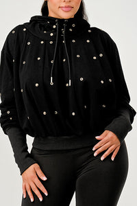 Grommet Detail Drawstring Hoodie