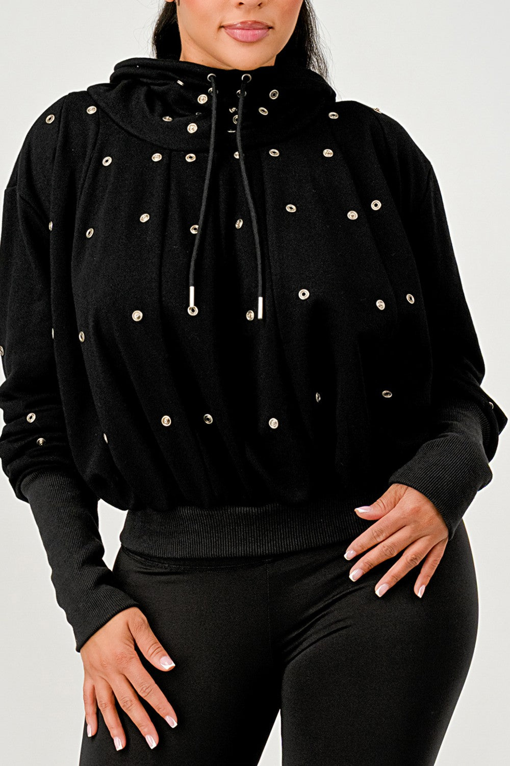 Grommet Detail Drawstring Hoodie