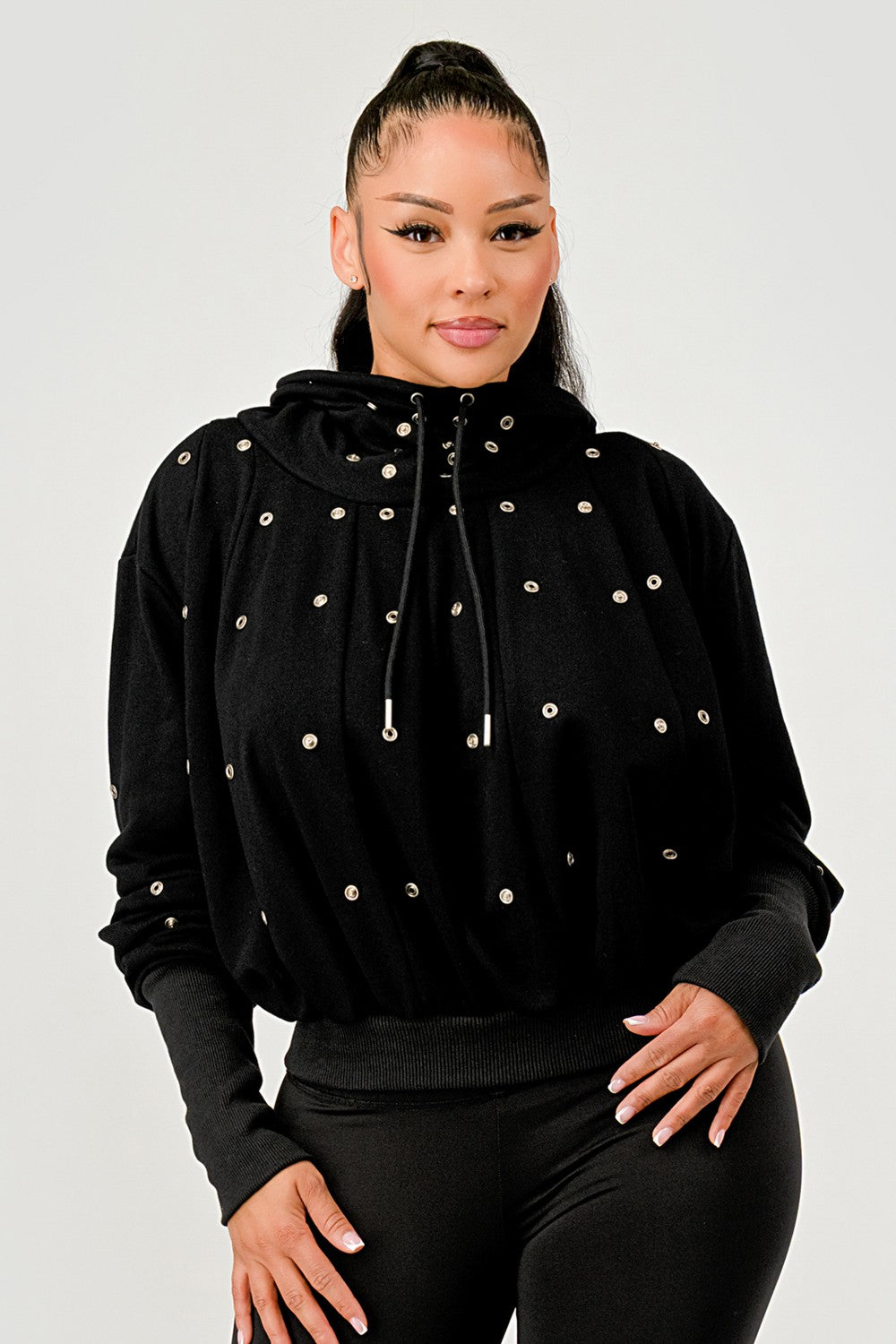 Grommet Detail Drawstring Hoodie