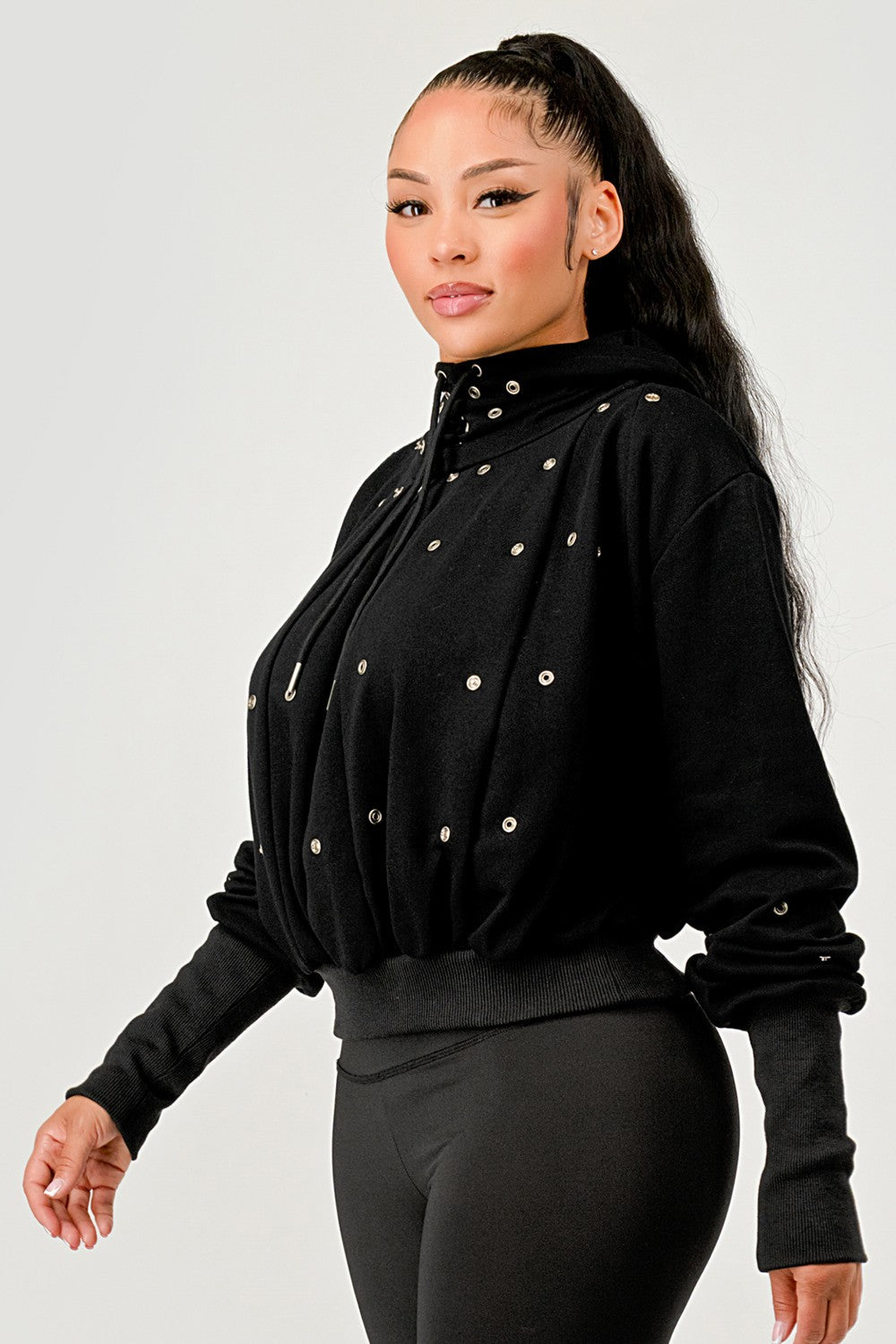 Grommet Detail Drawstring Hoodie
