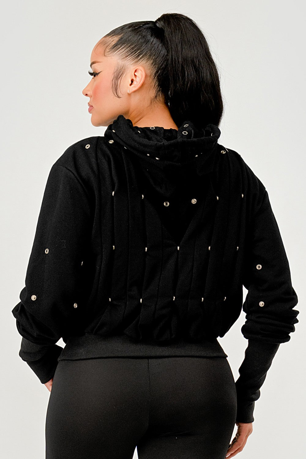 Grommet Detail Drawstring Hoodie