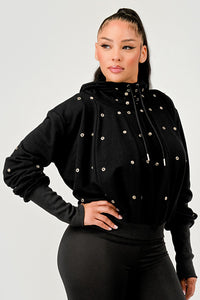 Grommet Detail Drawstring Hoodie