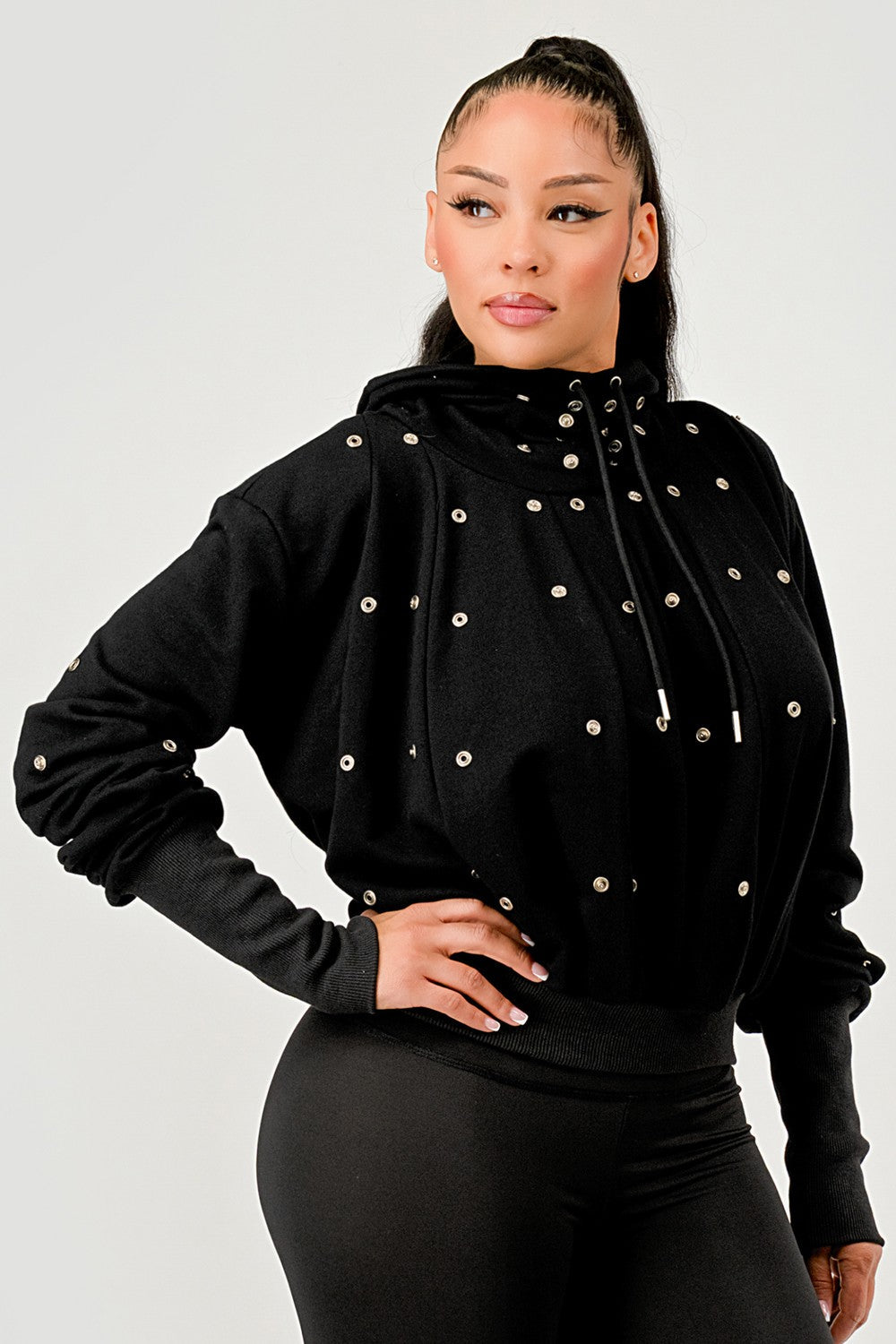 Grommet Detail Drawstring Hoodie