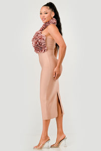 Rose Applique Halter Midi Dress