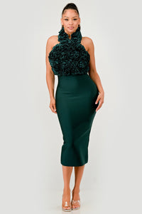 Rose Applique Halter Midi Dress