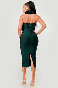Rose Applique Halter Midi Dress