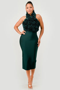 Rose Applique Halter Midi Dress
