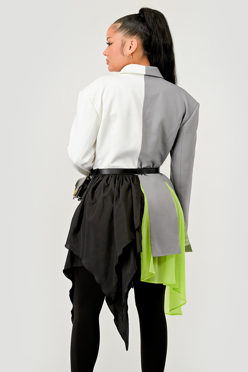 Colorblock Blazer with Layered Skirt Detail