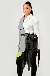 Colorblock Blazer with Layered Skirt Detail