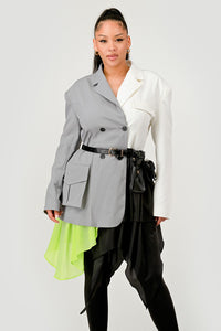 Colorblock Blazer with Layered Skirt Detail