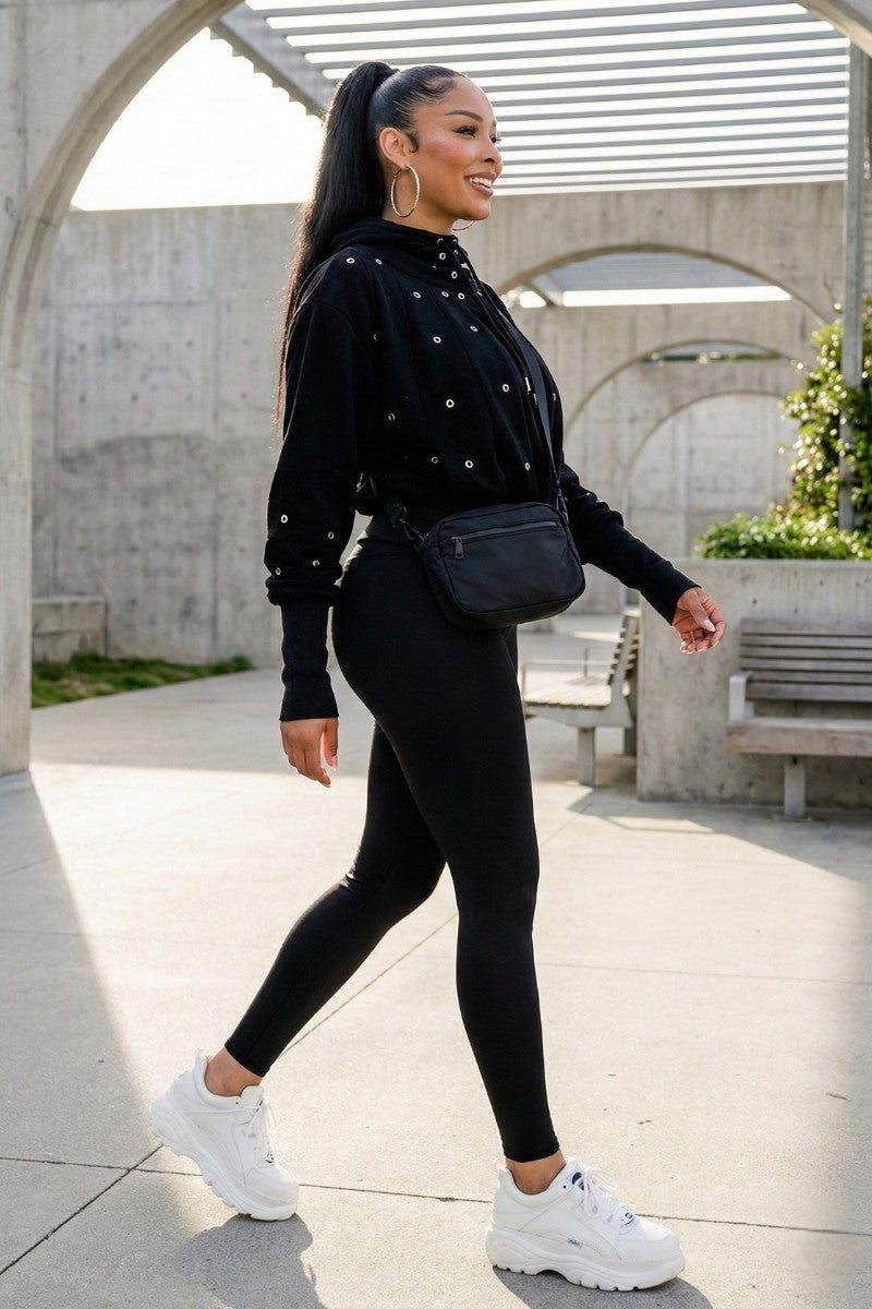 Grommet Detail Drawstring Hoodie