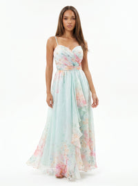 Ethereal Watercolor Floral Sweetheart Chiffon Gown