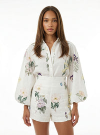 Painterly Botanical Linen Blouson Two-Piece Set
