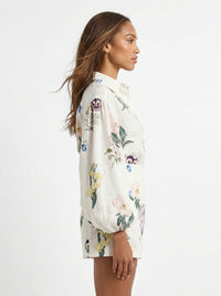 Painterly Botanical Linen Blouson Two-Piece Set