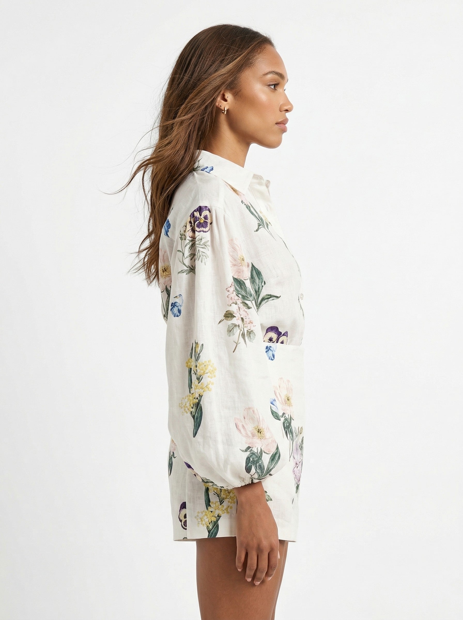 Painterly Botanical Linen Blouson Two-Piece Set