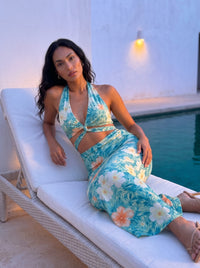 Emerald Tropic & Sculptural Cut-out Dress