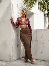 SALE Athina floral print crop top and tassel skirt set