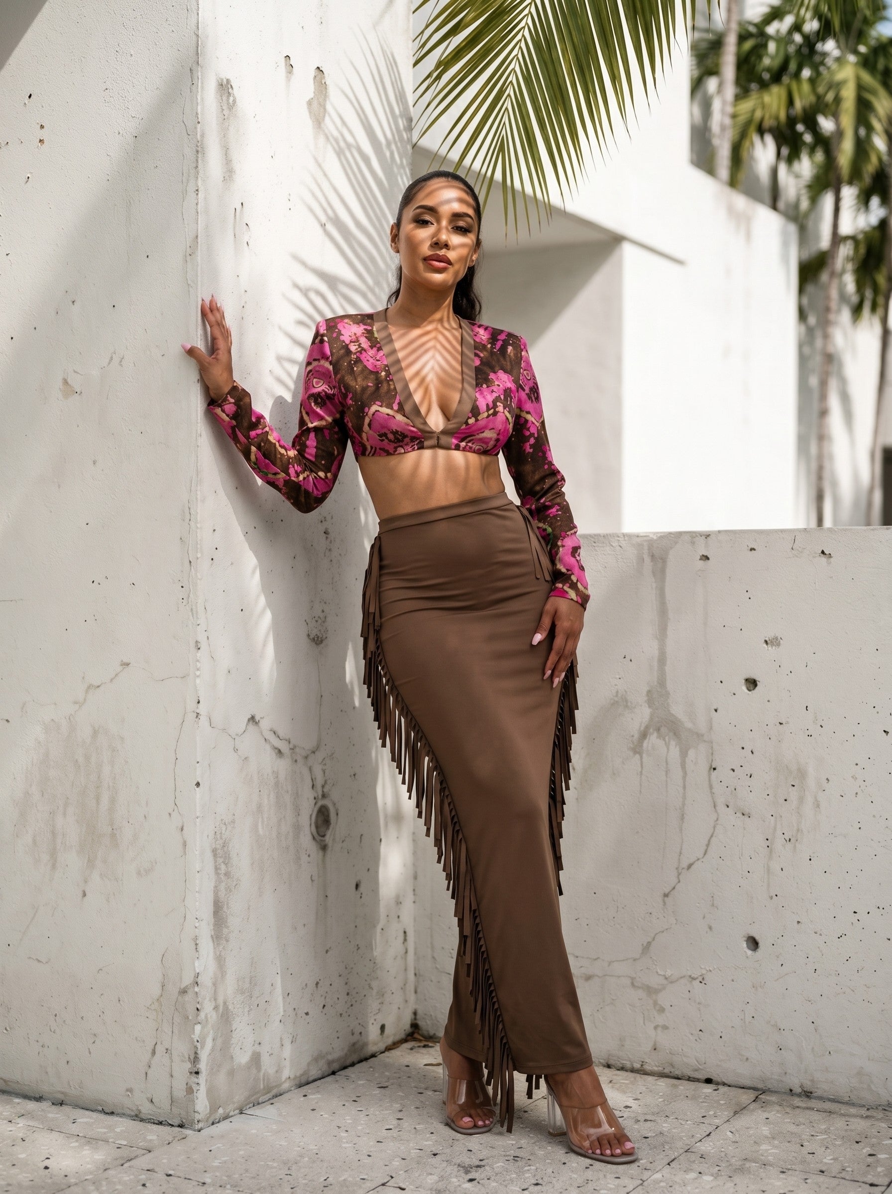 SALE Athina floral print crop top and tassel skirt set
