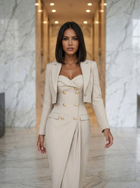Champagne Double-Breasted Bustier Blazer Dress