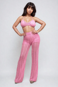 Pink Crochet Halter & Pant Set