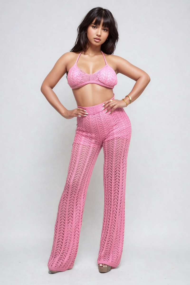 Pink Crochet Halter & Pant Set