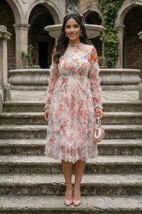 Floral Ruffle Sheer Midi Dress