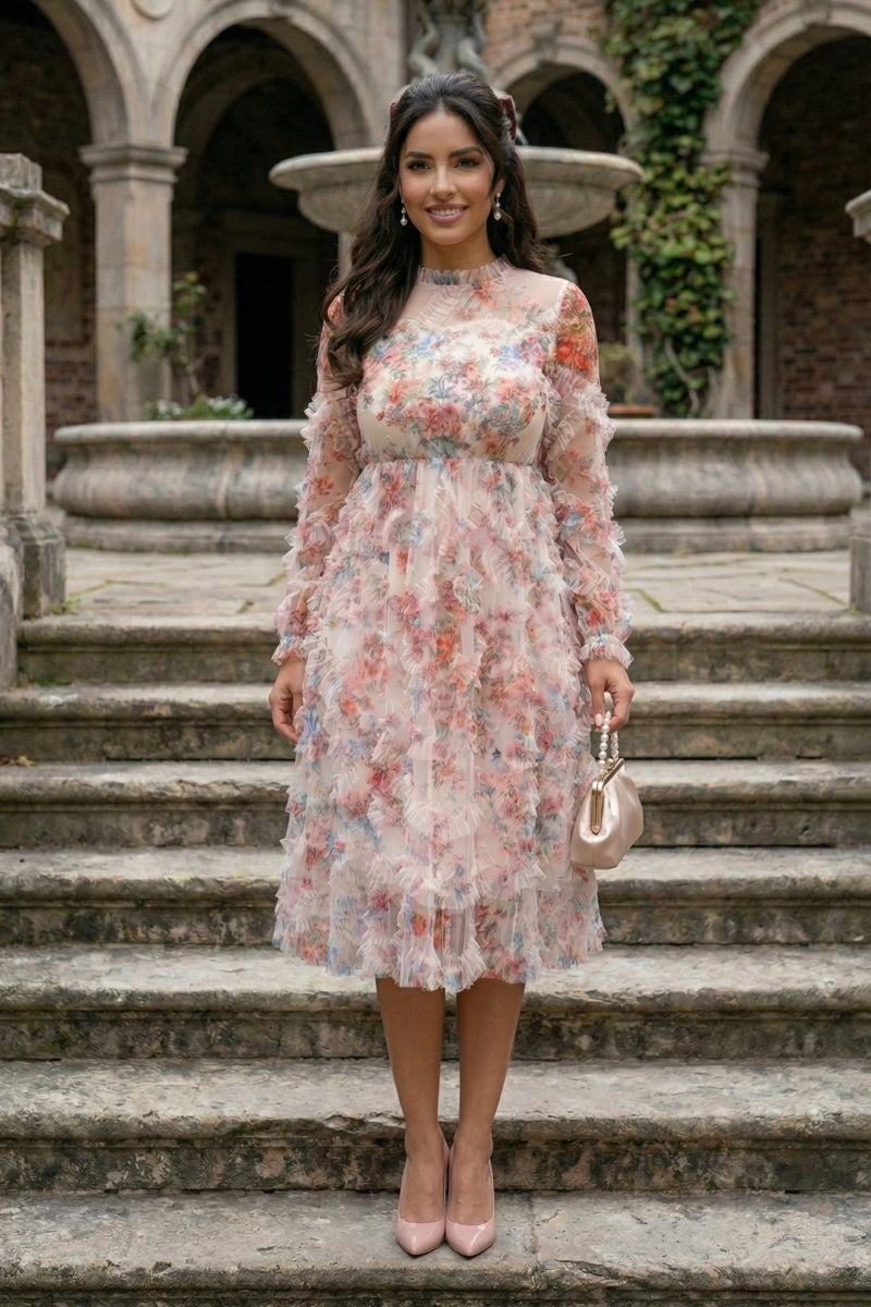 Floral Ruffle Sheer Midi Dress