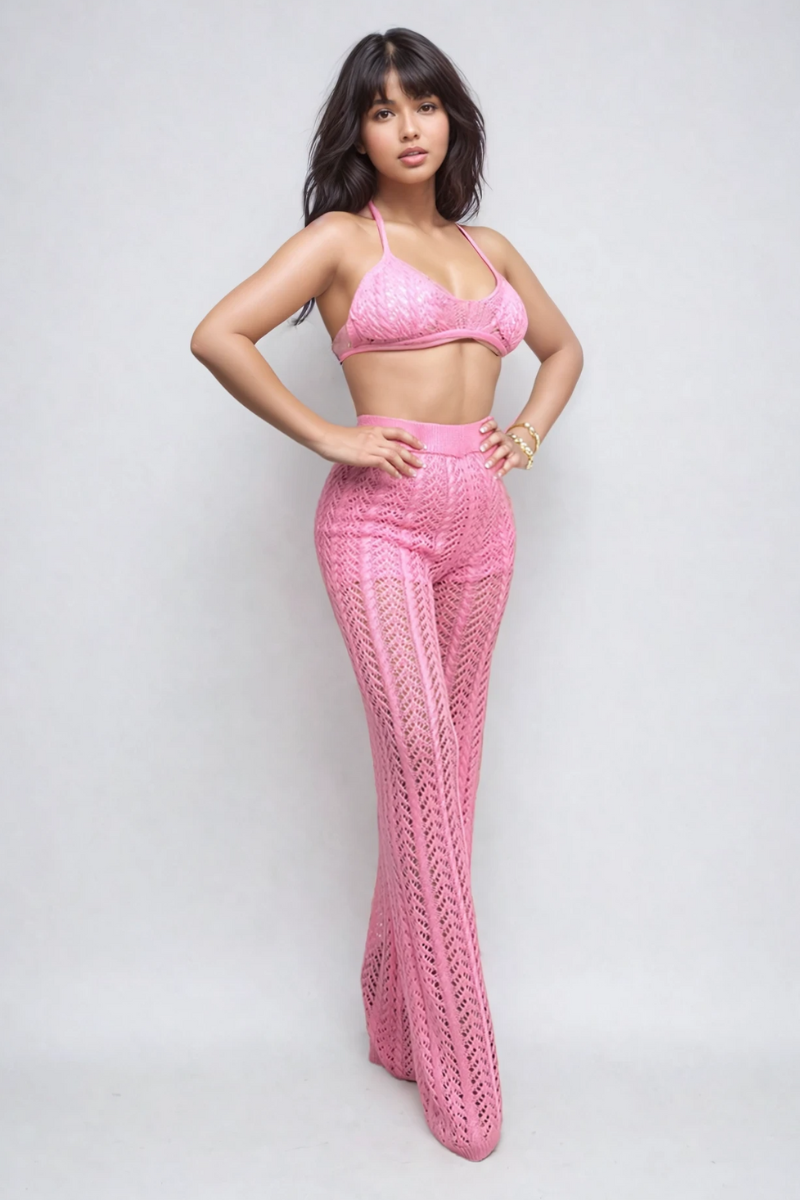 Pink Crochet Halter & Pant Set