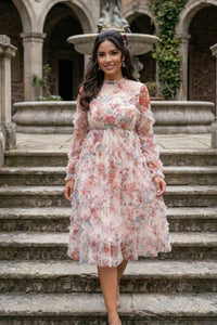 Floral Ruffle Sheer Midi Dress